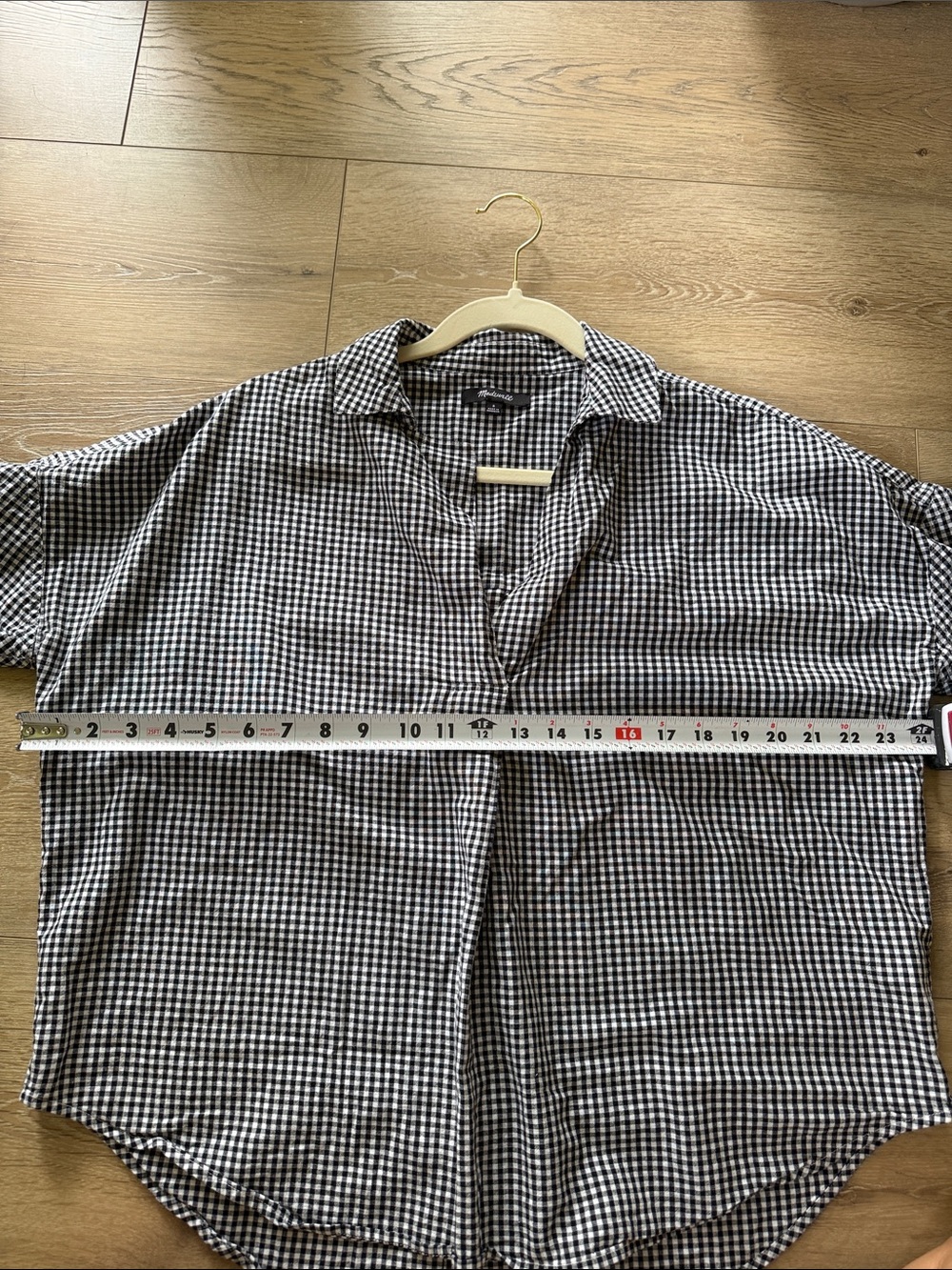 Madewell Black and White Gingham Short-Sleeve Button Shirt Linen Cotton Blend - Picture 5 of 5